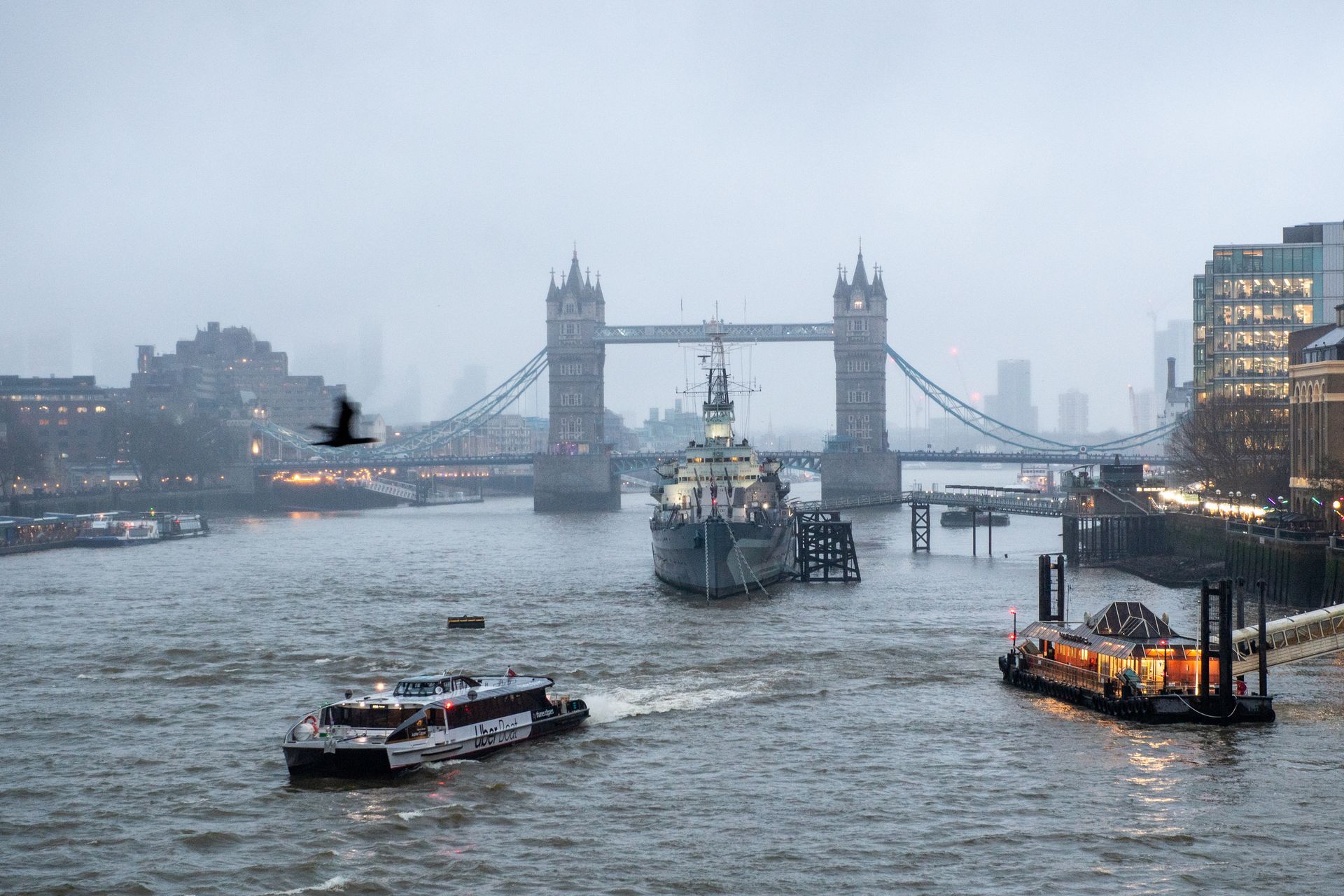 Tower Bridge and the River Thames in London, seen on a guided walking tour
