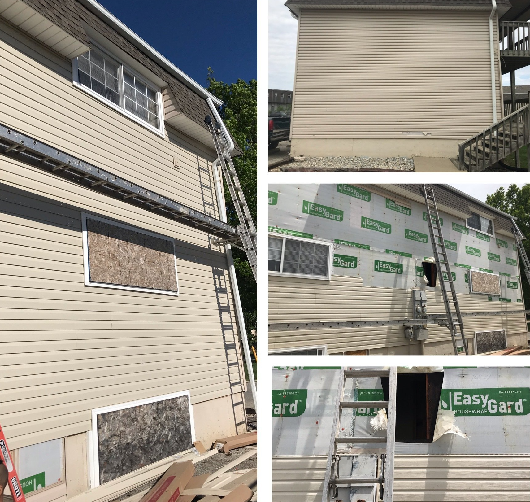 siding damaged and then repaired by CRI Renovations collage