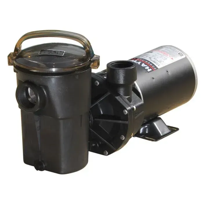 A black swimming pool pump with a handle on a white background