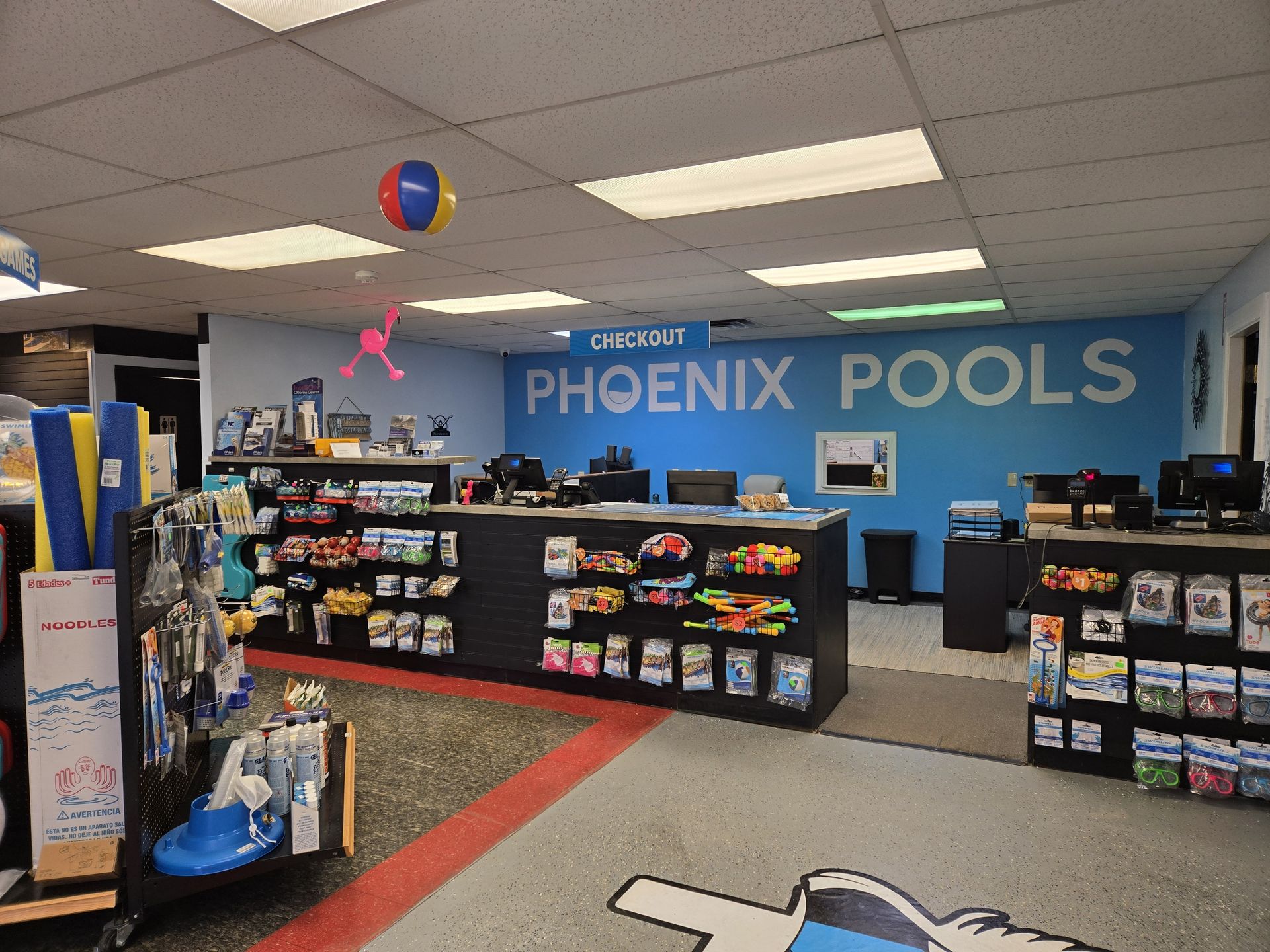 The inside of a store called phoenix pools