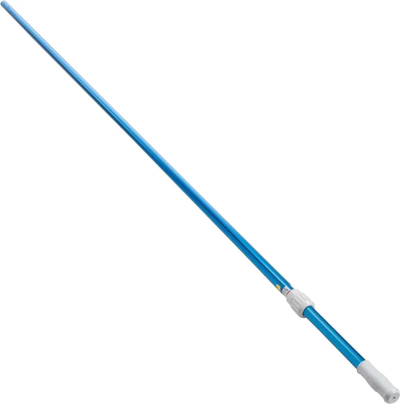 A blue pole with a white handle on a white background