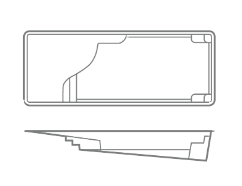 A black and white drawing of a swimming pool on a white background.