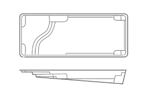 A black and white drawing of a swimming pool on a white background.