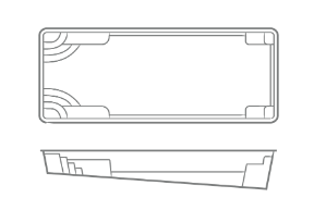 A black and white drawing of a swimming pool on a white background.