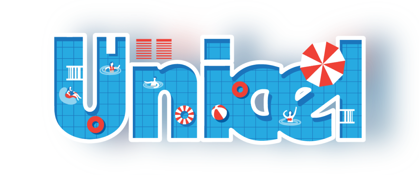 The word united is written in white letters on a blue background.