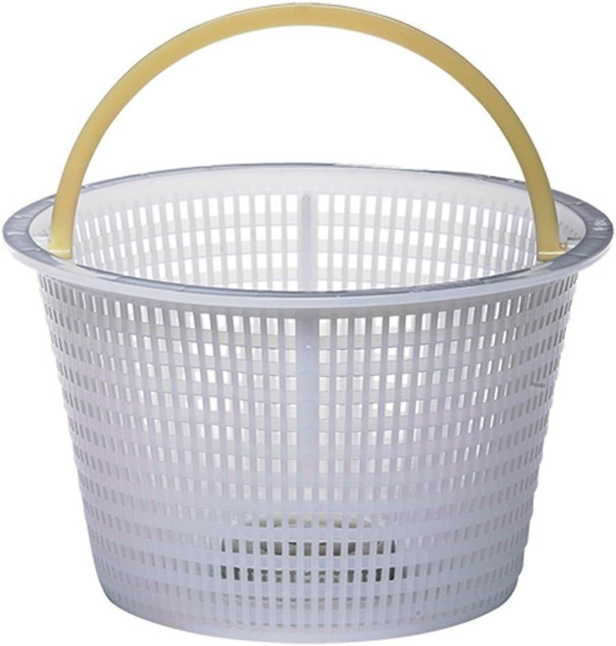 A white basket with a yellow handle on a white background