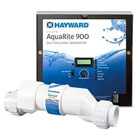 A hayward aquarite 900 salt chlorine generator is shown on a white background.