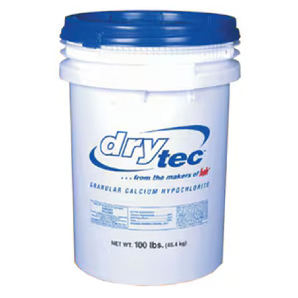 A bucket of drytec granular calcium hypochlorite