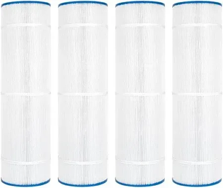 A set of four filter cartridges for a swimming pool on a white background.