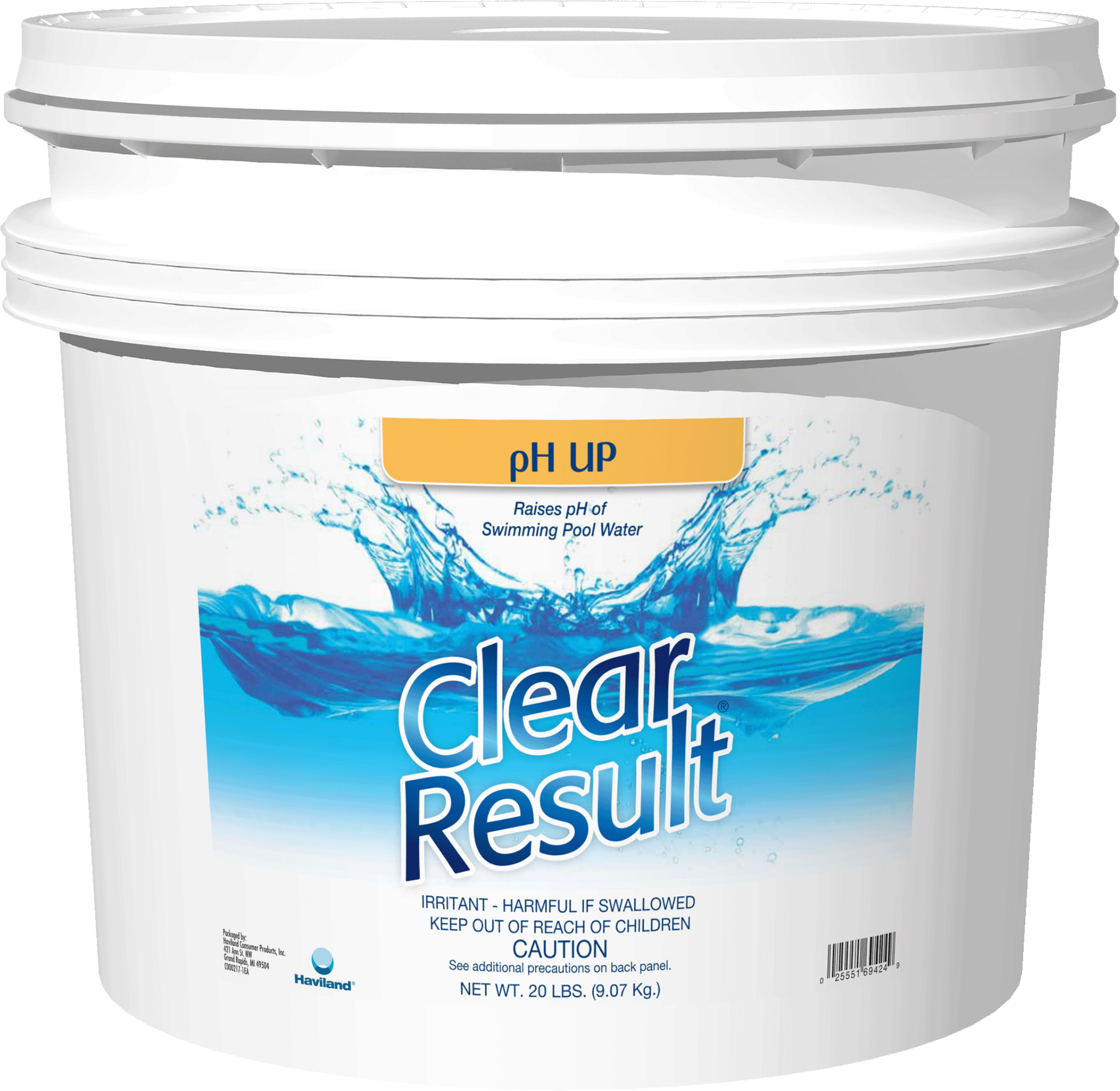 A bucket of clear result ph up on a white background