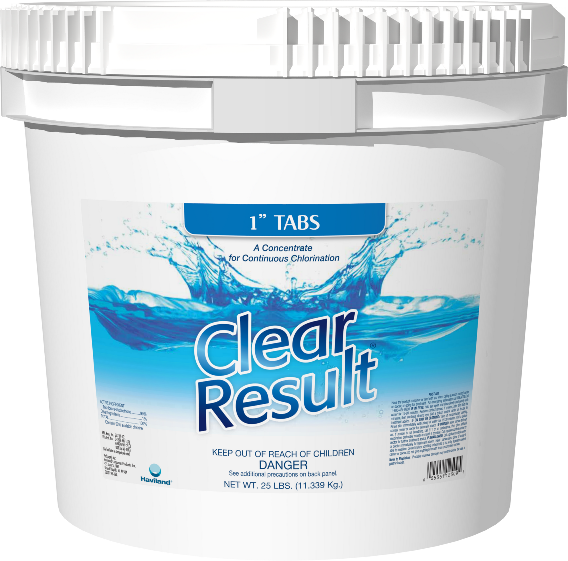 A bucket of clear result 1 tabs on a white background