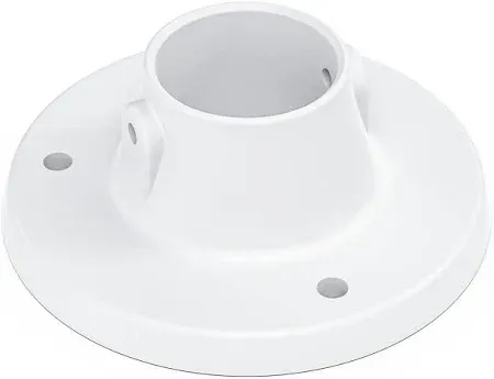 A white ceiling mount for a light fixture on a white background.