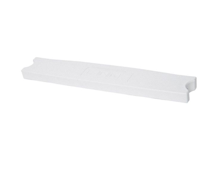 A white plastic shelf with a handle on a white background.
