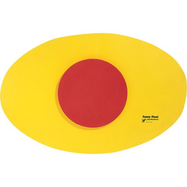 A yellow oval with a red circle in the middle