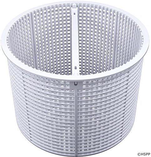 A white plastic basket with holes in it on a white background.
