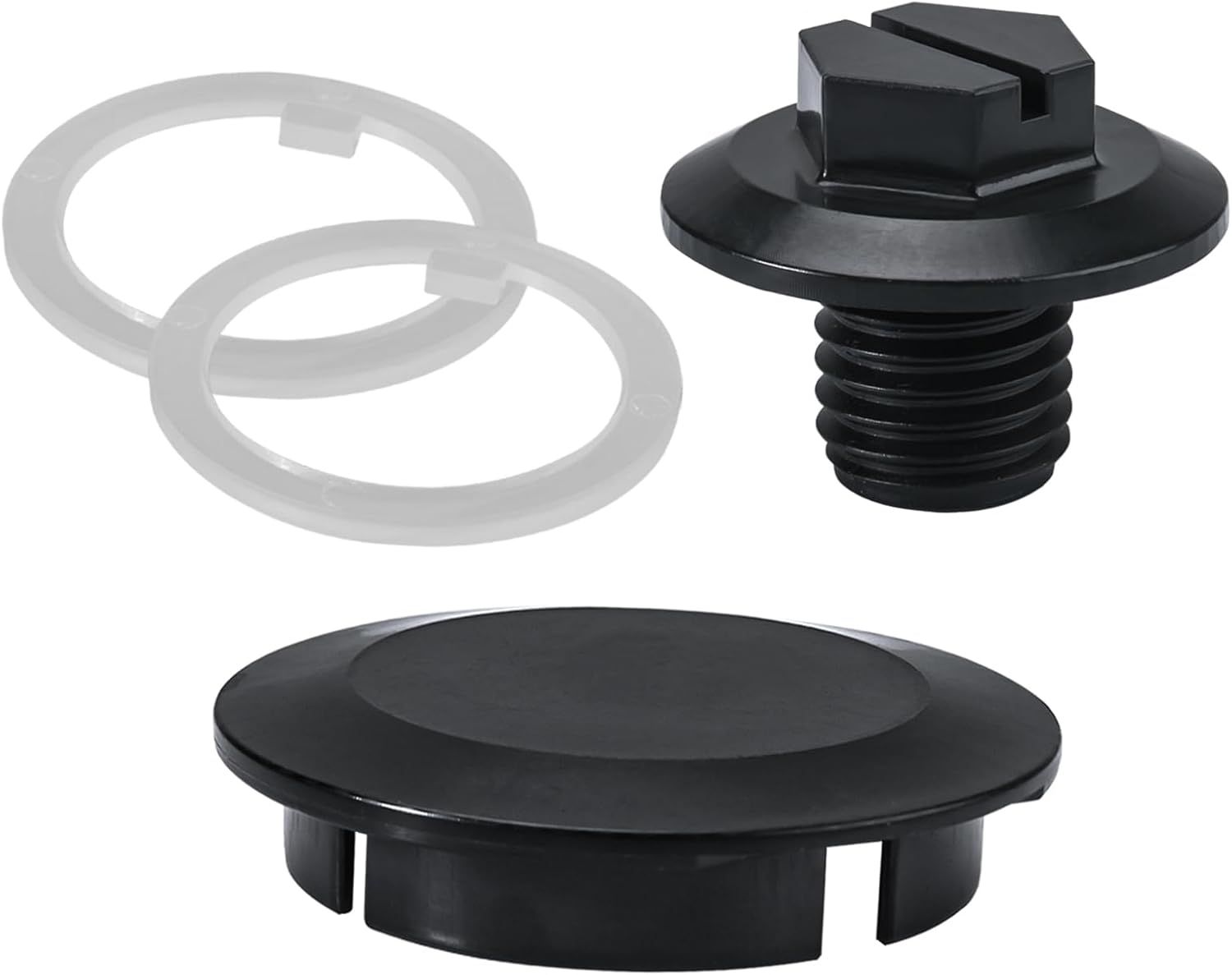 A set of screws and washers on a white background