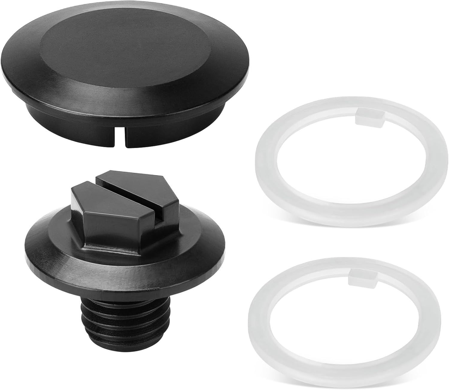 A black screw with two washers attached to it