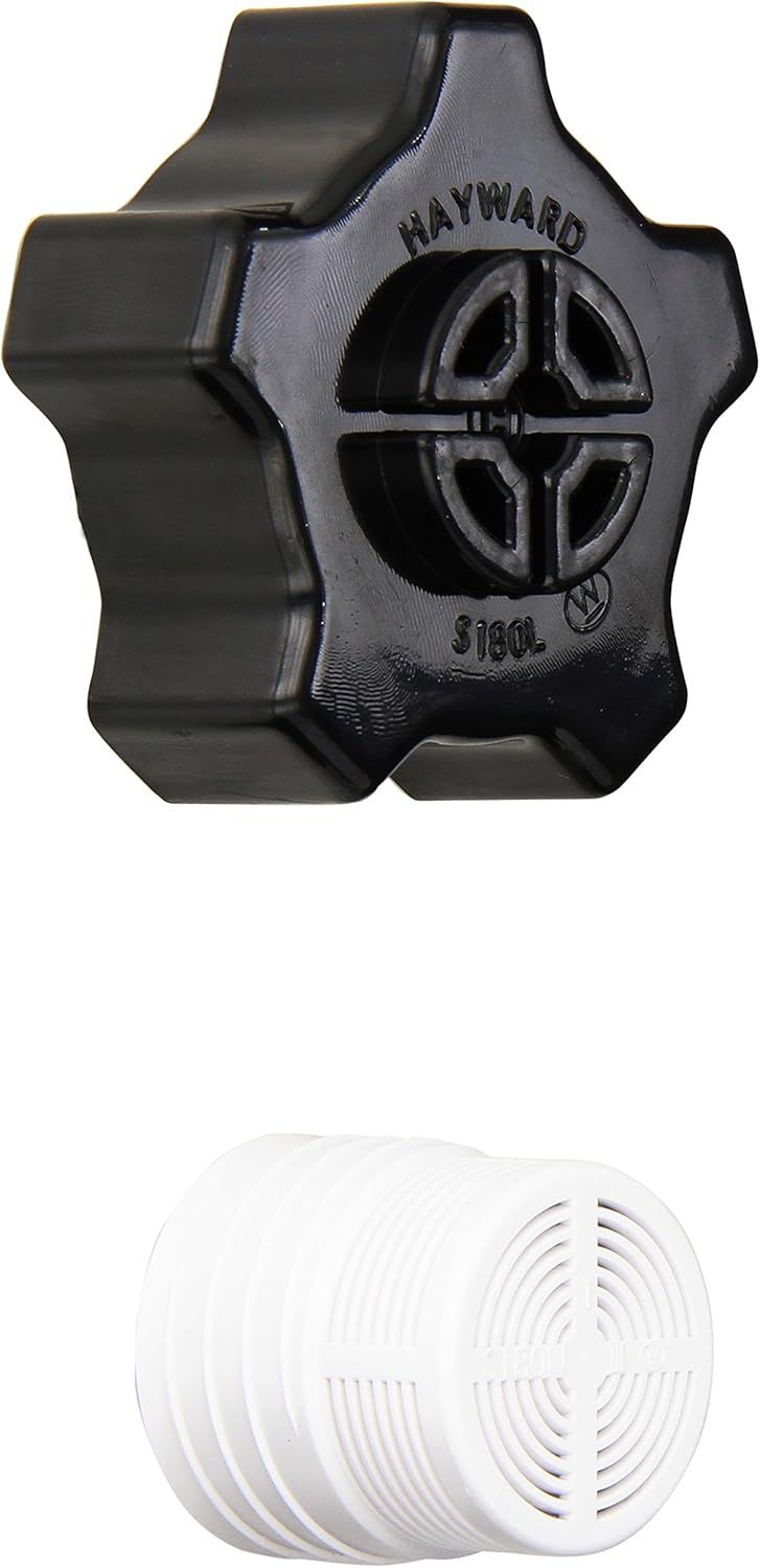 A black hayward knob and a stack of white filters