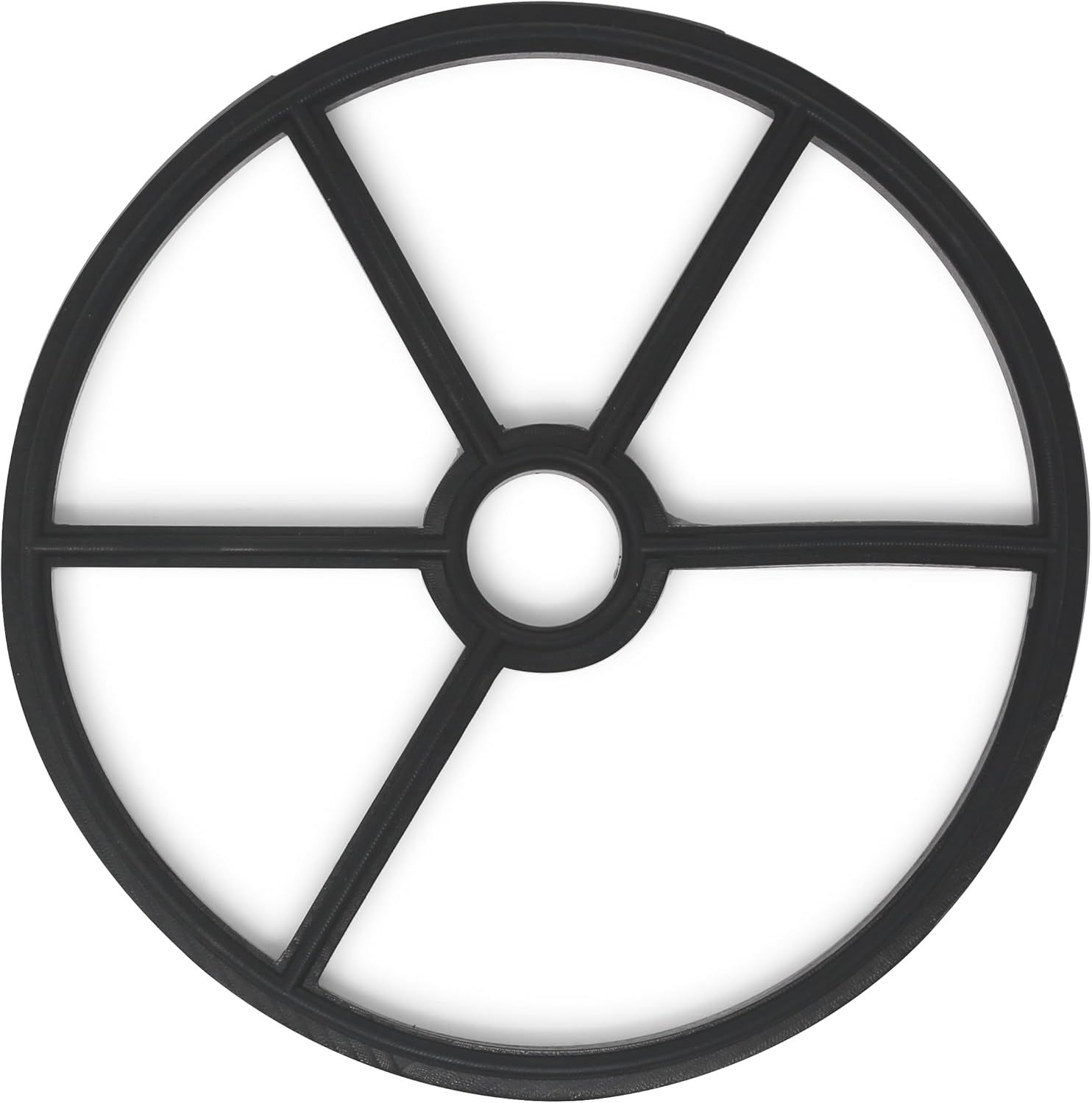 A black circle with a hole in the middle on a white background