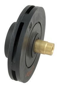 A close up of a swimming pool pump impeller with a brass shaft.