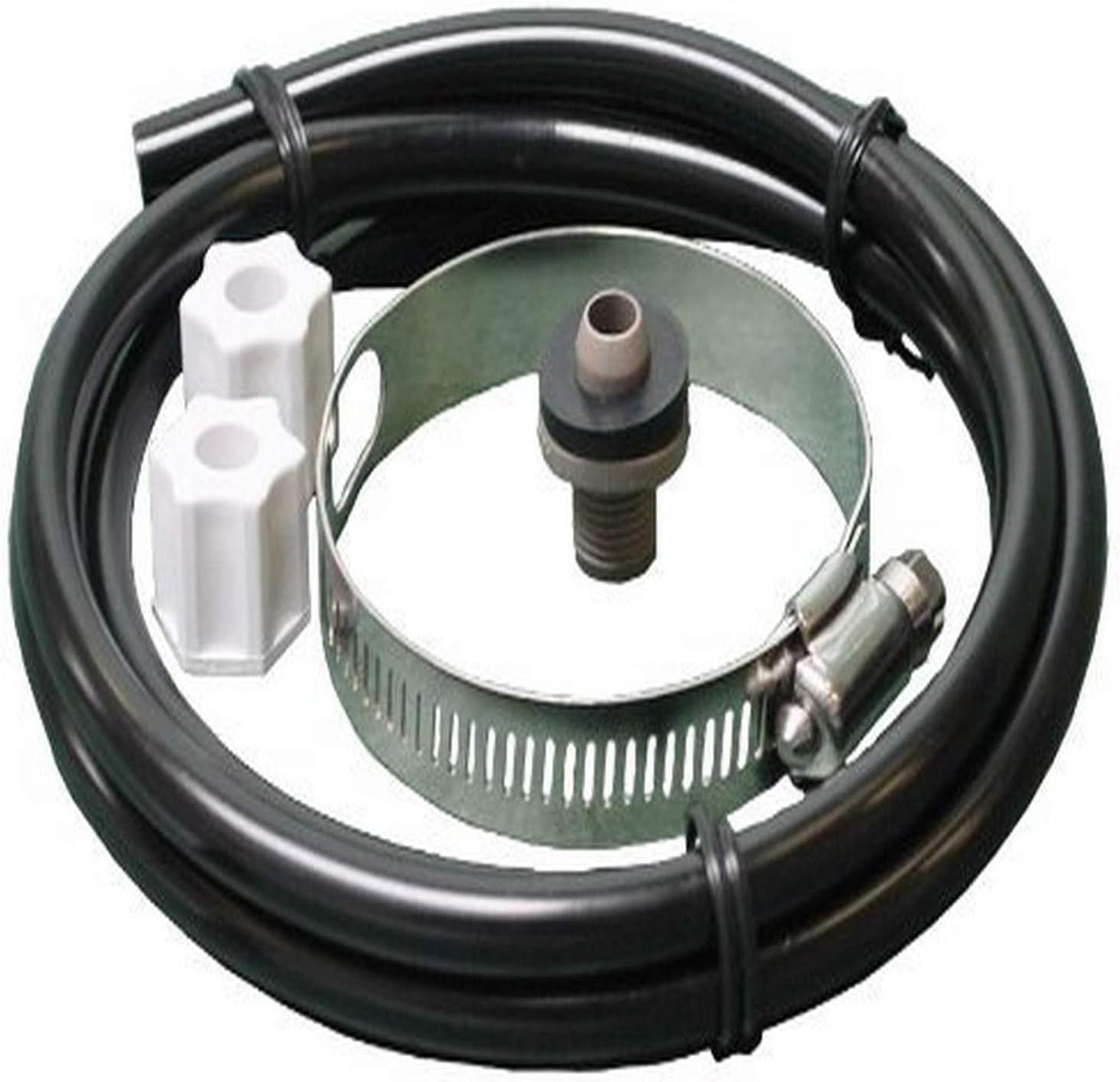A black hose with a metal clamp on it