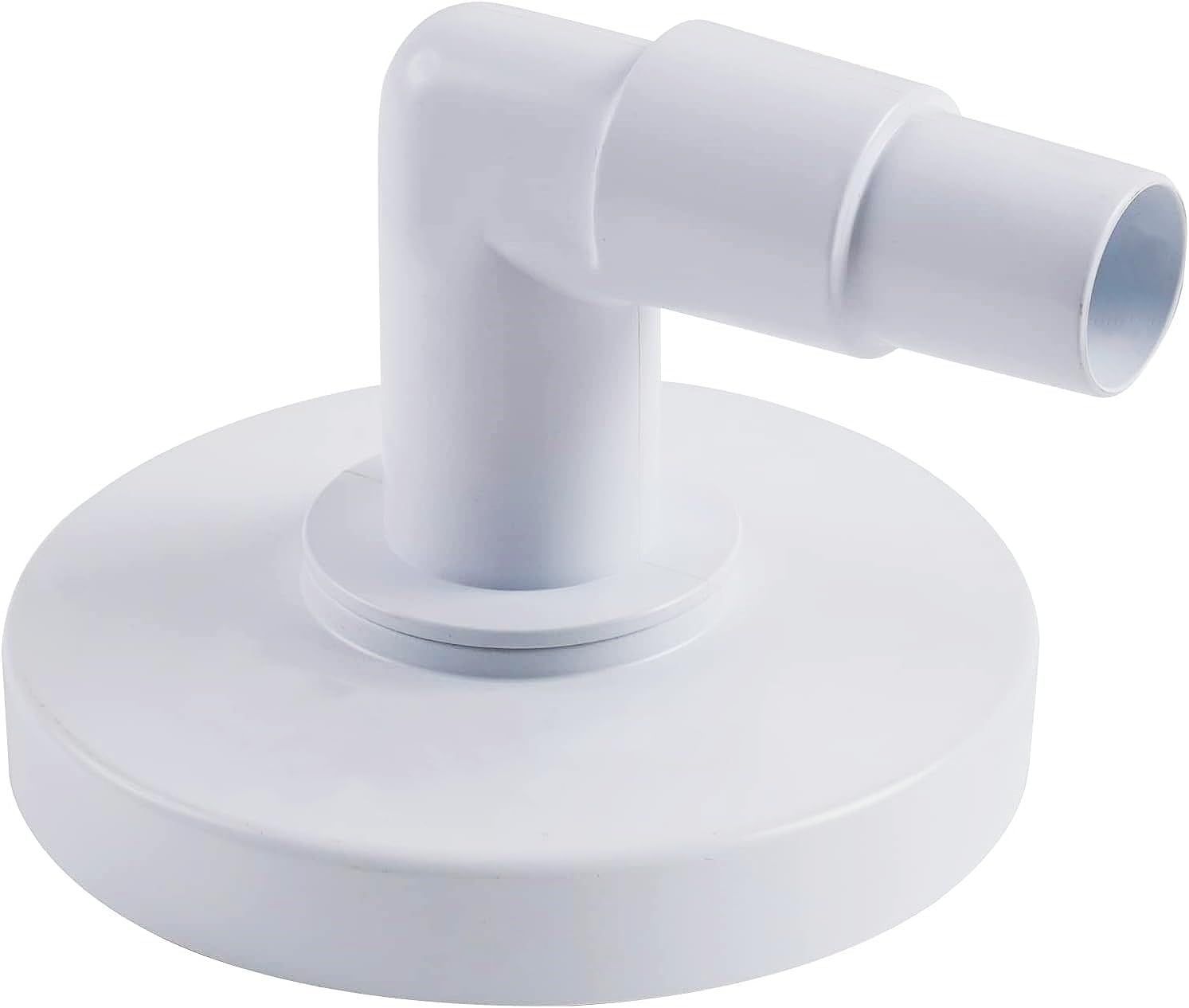 A white plastic pipe with a hose attached to it on a white background.