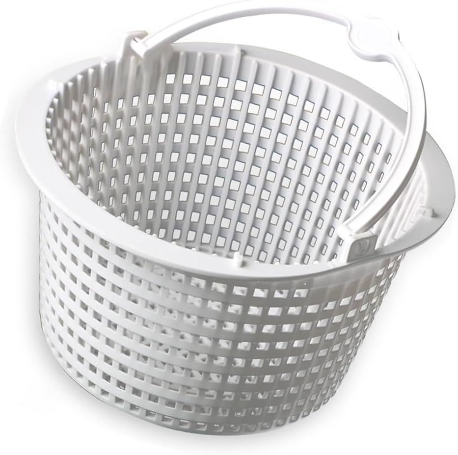 A white basket with holes in it and a handle