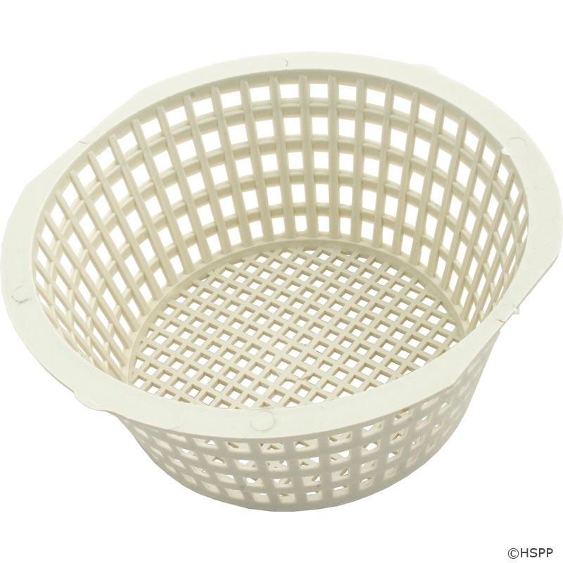 A white plastic basket with holes in it on a white background