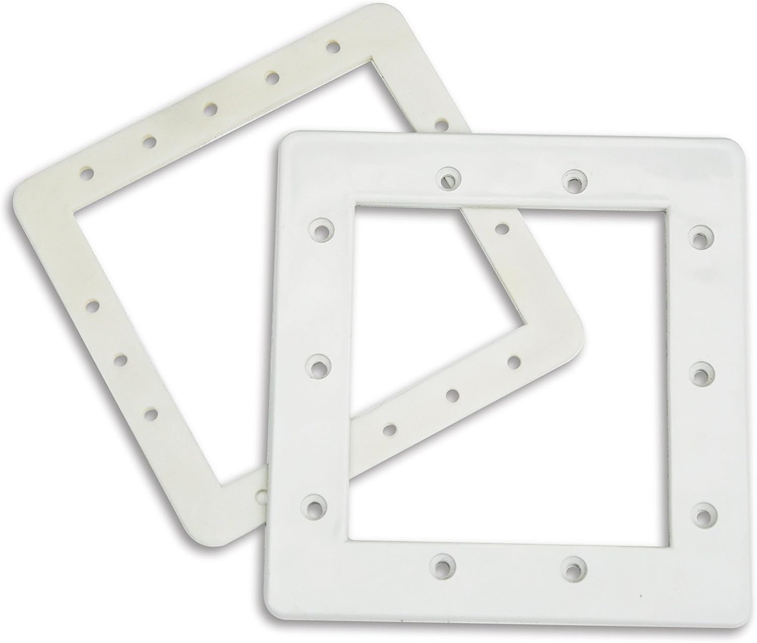 Two white squares with holes in them on a white background