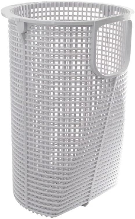 A white plastic basket with a handle on a white background.