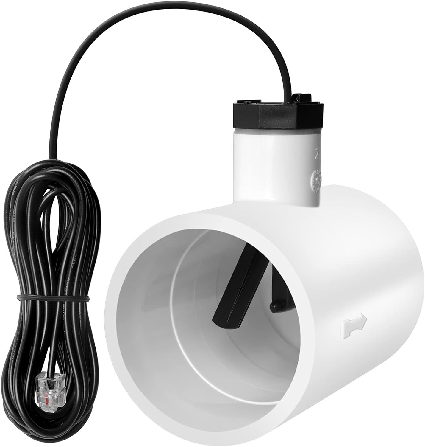 A white pipe with a black cord attached to it