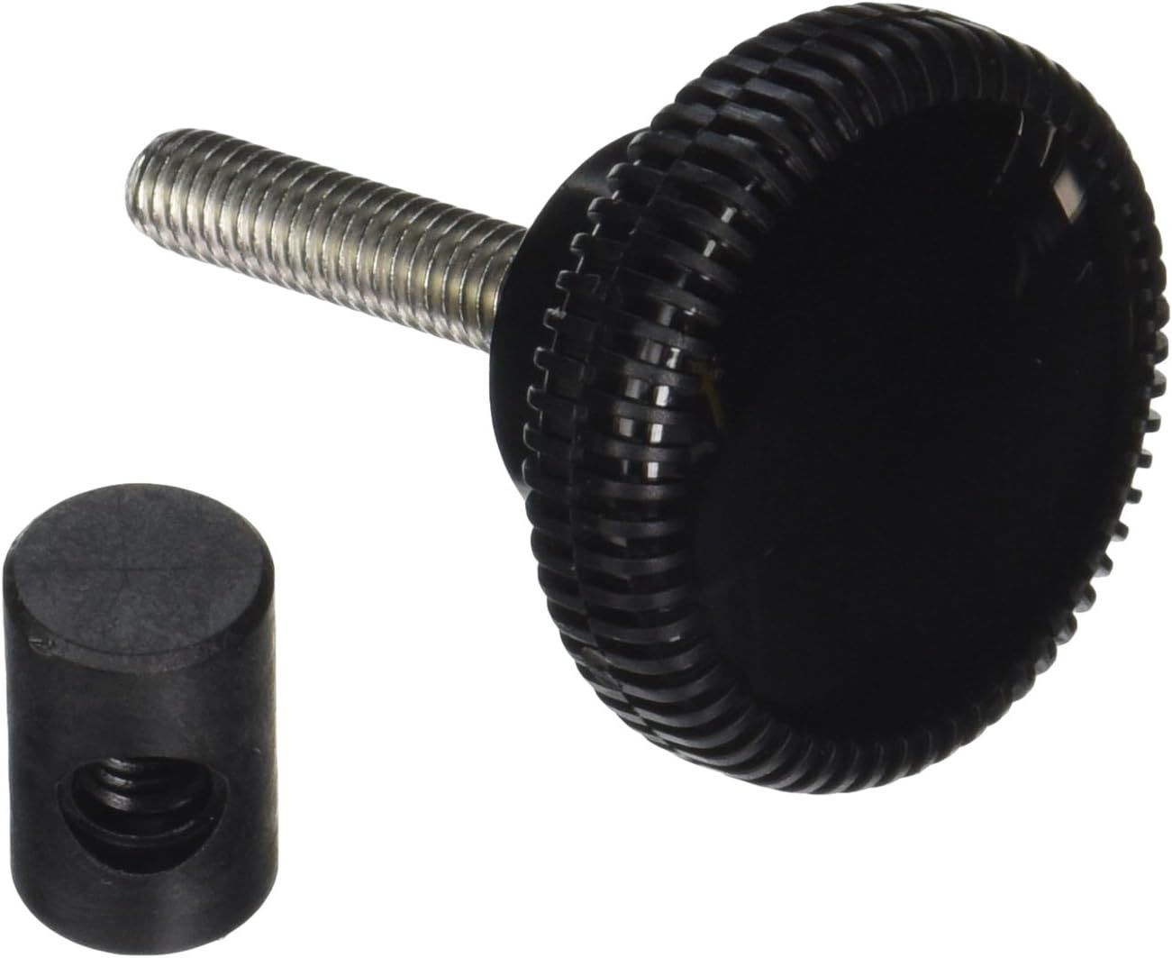 A black knob with a screw attached to it