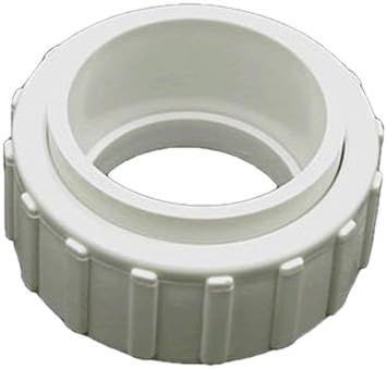 A white plastic ring with a hole in the middle on a white background.