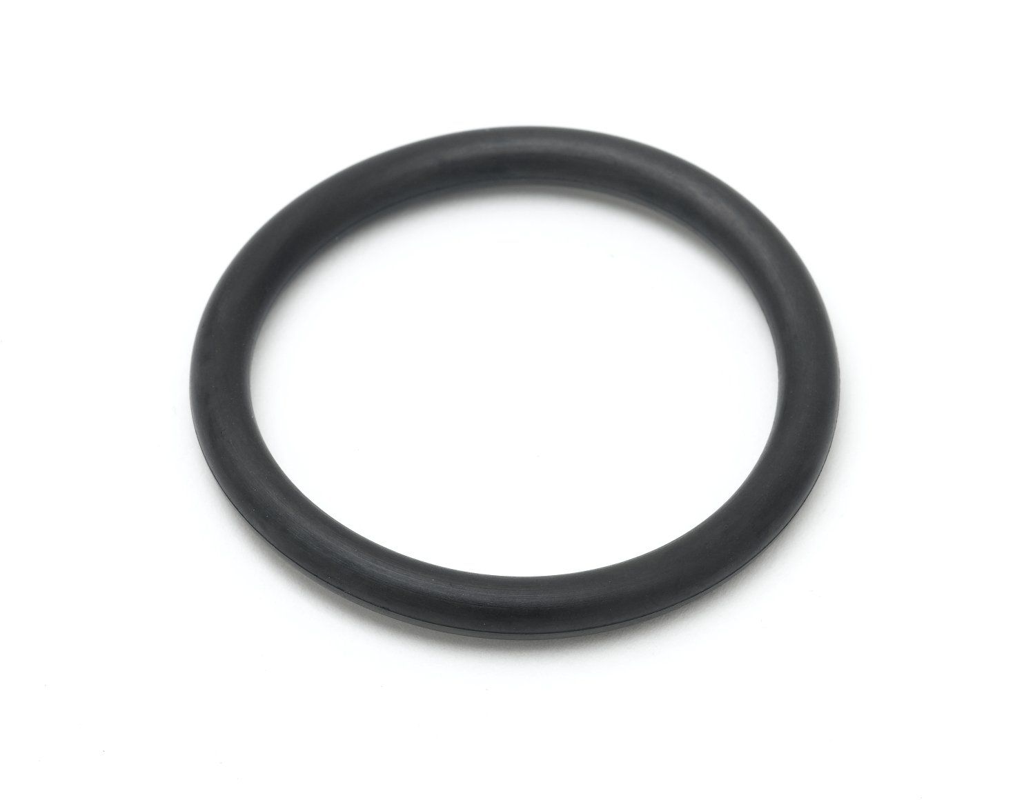 A black rubber ring on a white background