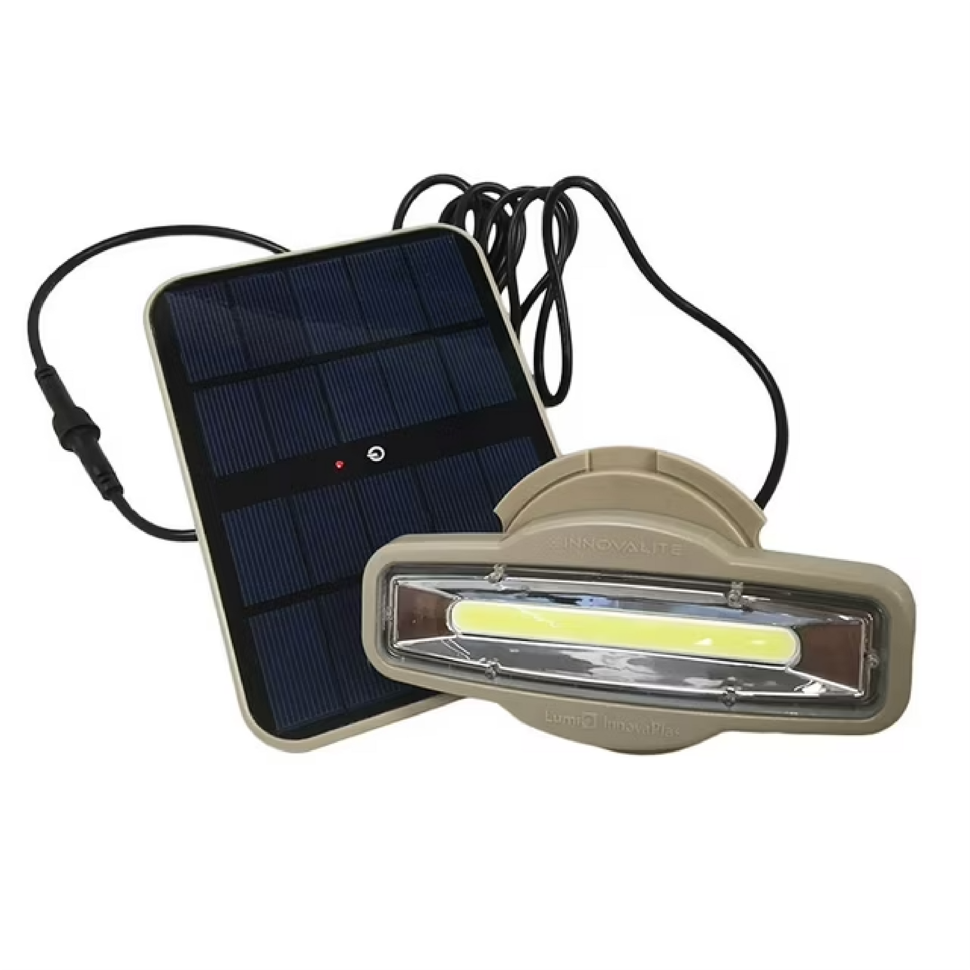 A solar panel with a light attached to it.