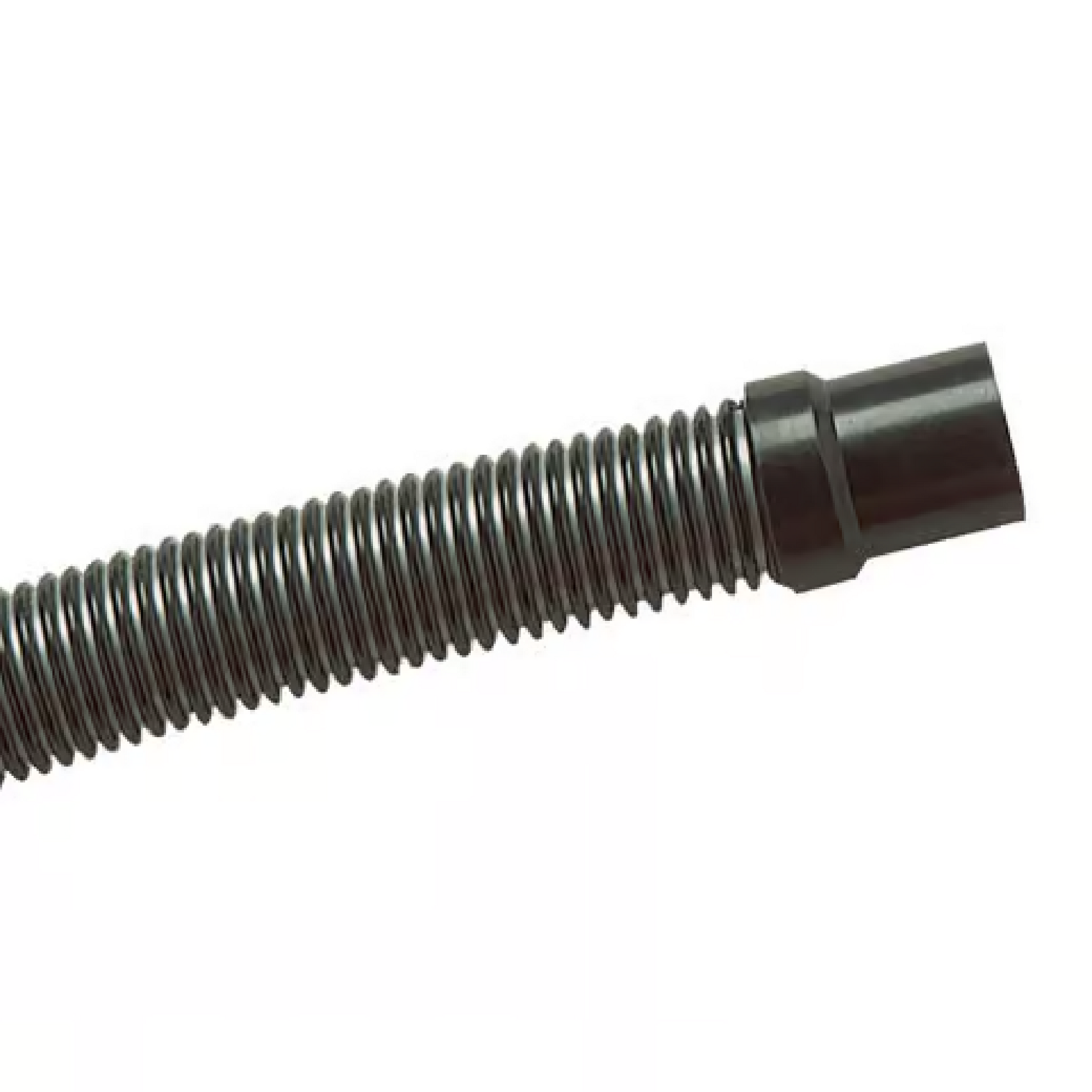 A close up of a black hose on a white background.