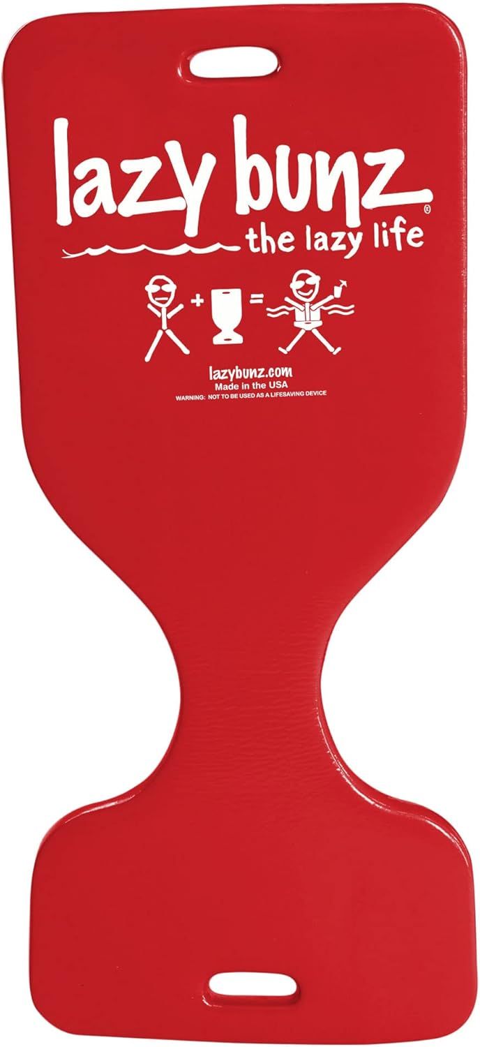A red lazy bunz float with stick figures on it