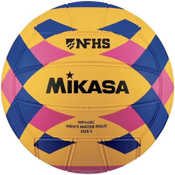 A yellow and blue mikasa water polo ball