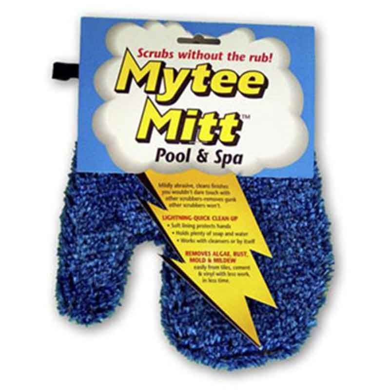 A blue mitt that says mytee mitt on it