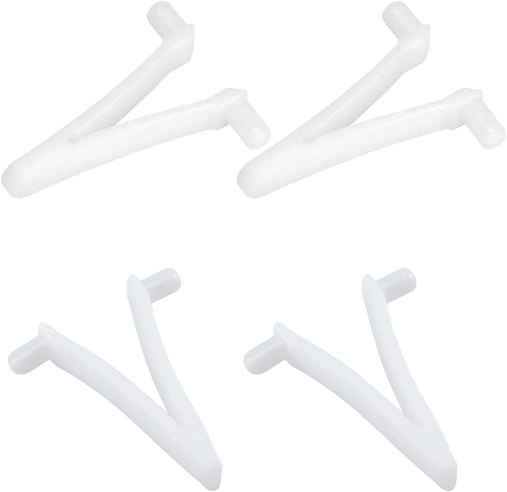 A set of four white plastic handles on a white background.