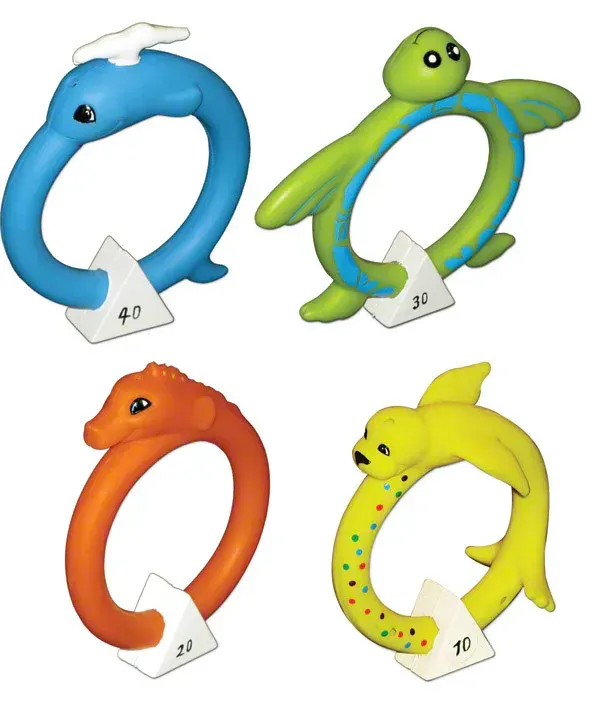 Four rubber rings with dolphins and turtles on them