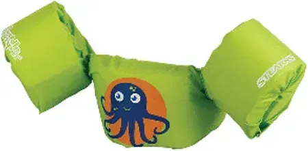 A green life preserver with an octopus on it.