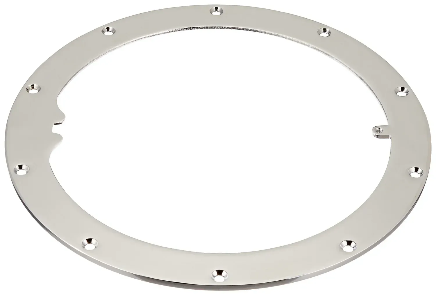 A metal ring with holes in it on a white background.