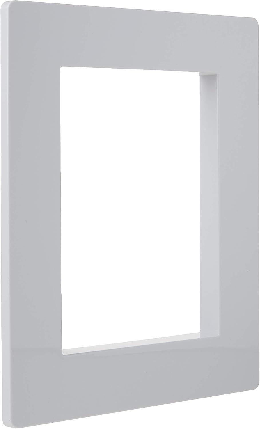 A white picture frame with a hole in the middle on a white background.
