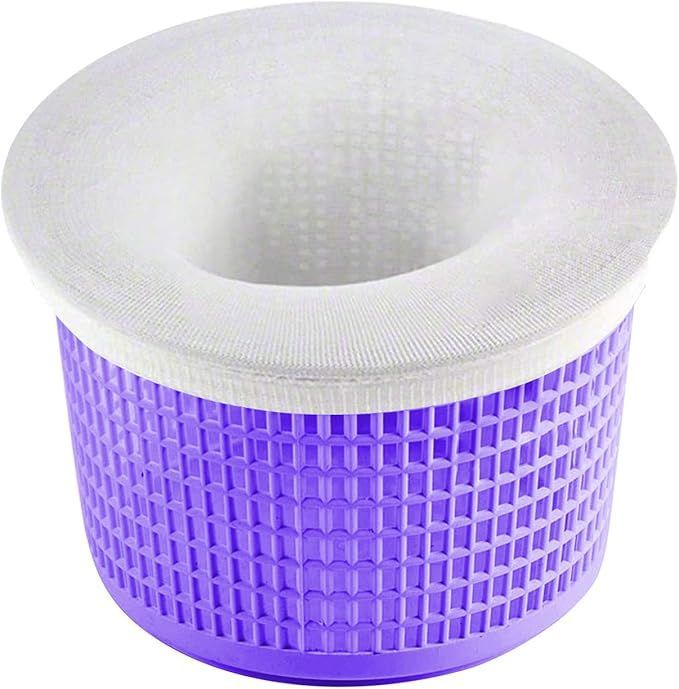 A purple plastic basket with a white lid
