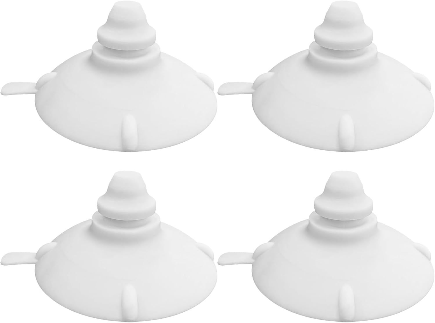 A set of four white suction cups on a white background.