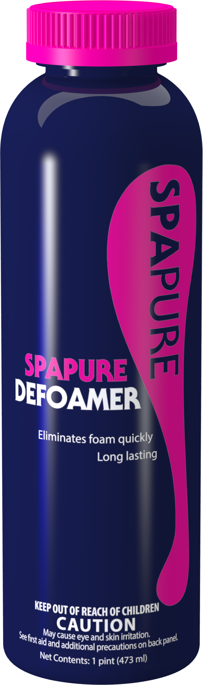 A bottle of spapure defoamer with a pink cap