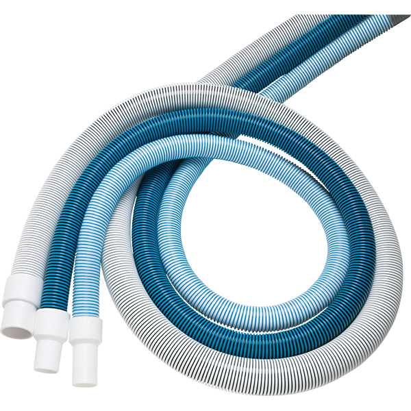 Blue and white hose with white connectors on a white background
