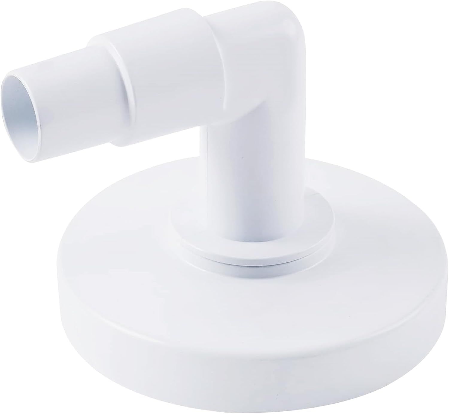 A close up of a white plastic pipe on a white background.