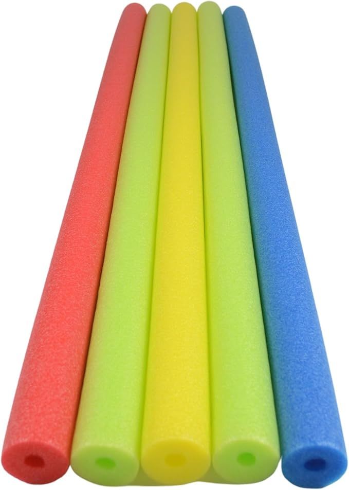 A bunch of colorful foam sticks stacked on top of each other